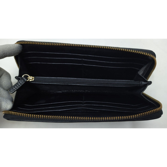 Michael Kors Black Canvas Leather Trim MK Printed Zip Around Credit Card Wallet - Picture 13 of 14